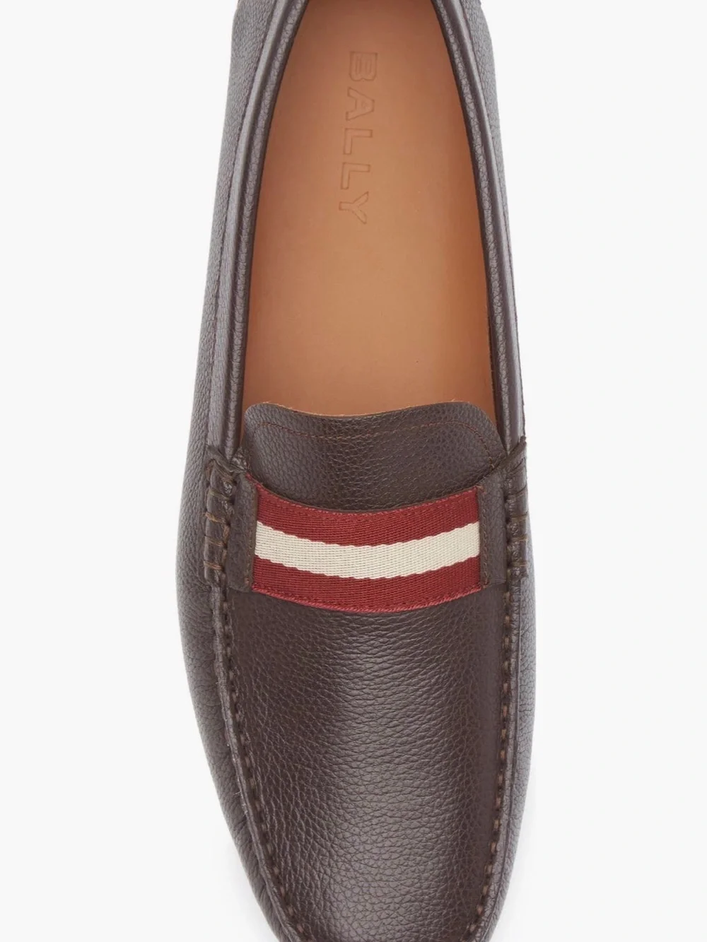 Bally Brown Pebbled Leather Loafers with Red & White Webbing